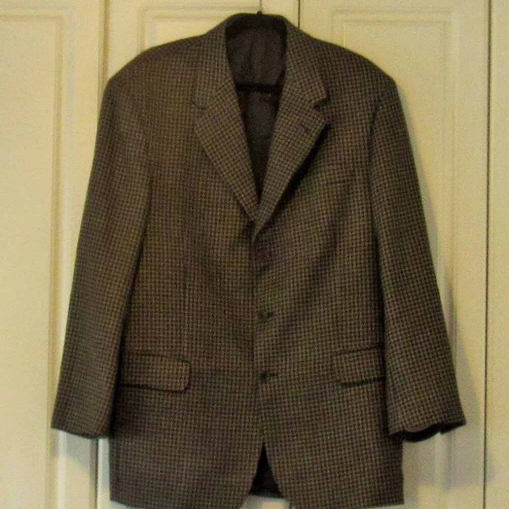Bianchi Black Houndstooth Blazer Made in Italy, Wool/Silk, Size 54 EU/44US K821